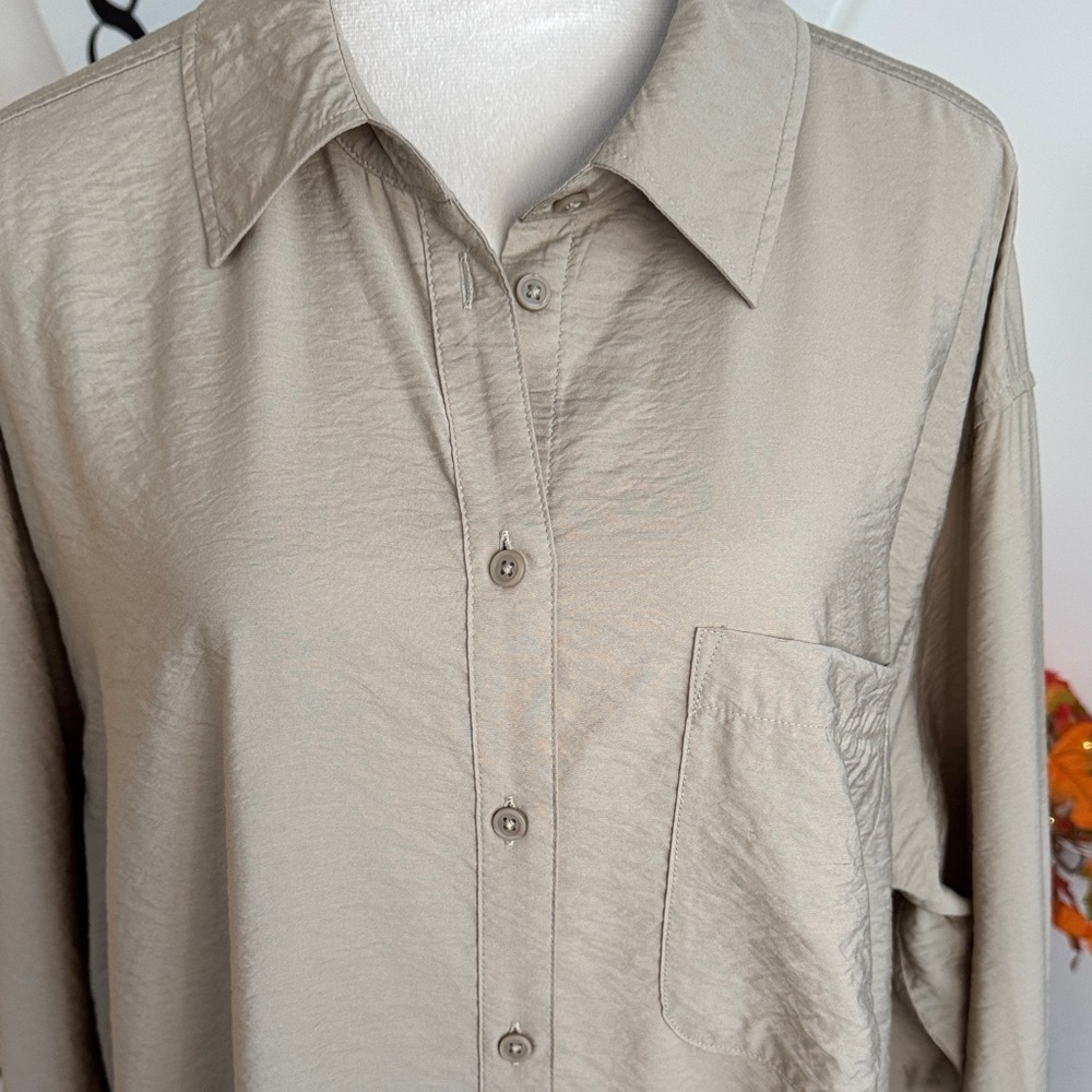 a new day Women's Taupe Button-Down Shirt - Picture 3 of 6